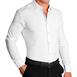 State and Liberty "The Briggs" Solid White with Light Blue Accents| Dress Shirts