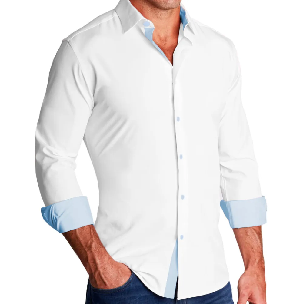 State and Liberty "The Briggs" Solid White with Light Blue Accents| Dress Shirts
