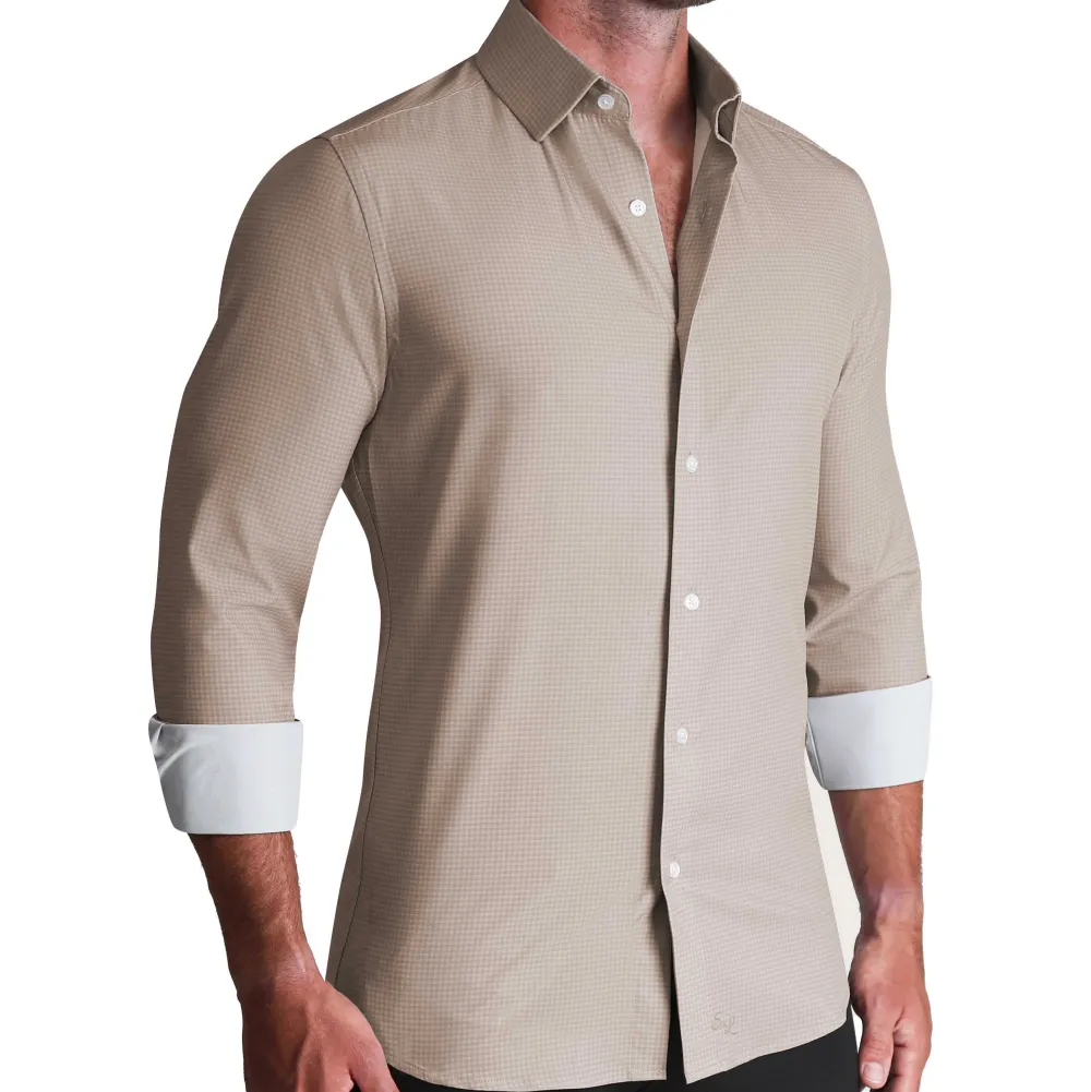 State and Liberty ''The Brooks" Light Brown Double Check| Dress Shirts
