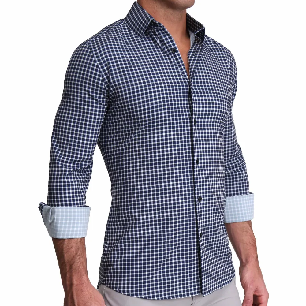 State and Liberty "The Callahan" Blue and White Mini Plaid| Dress Shirts