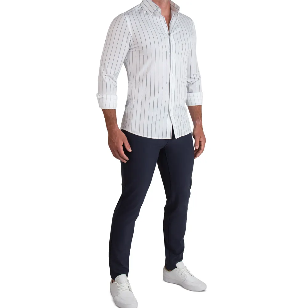 State and Liberty "The Cape" Wide Navy Stripe| Dress Shirts
