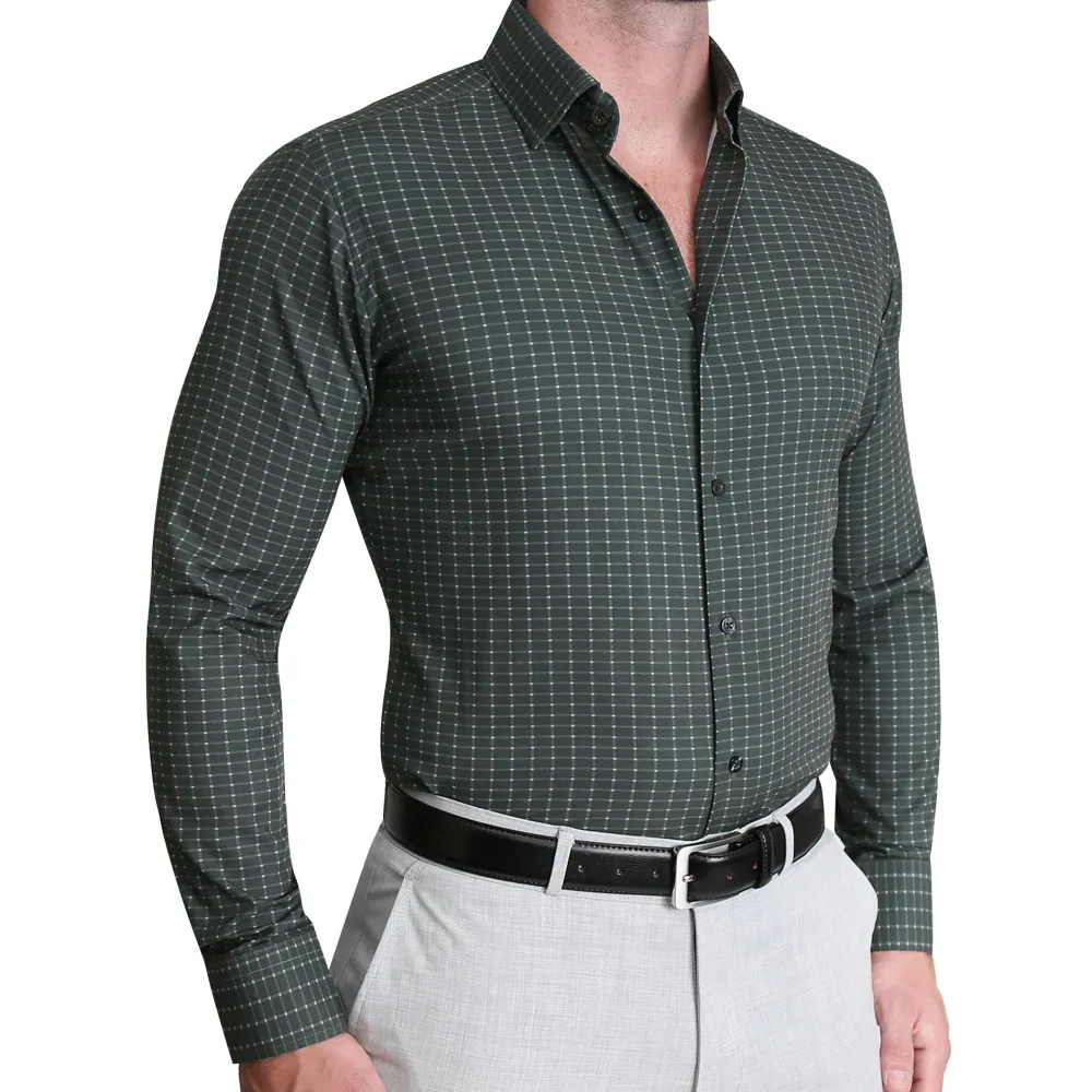 State and Liberty "The Colby" Dark Green & Mint Windowpane| Dress Shirts