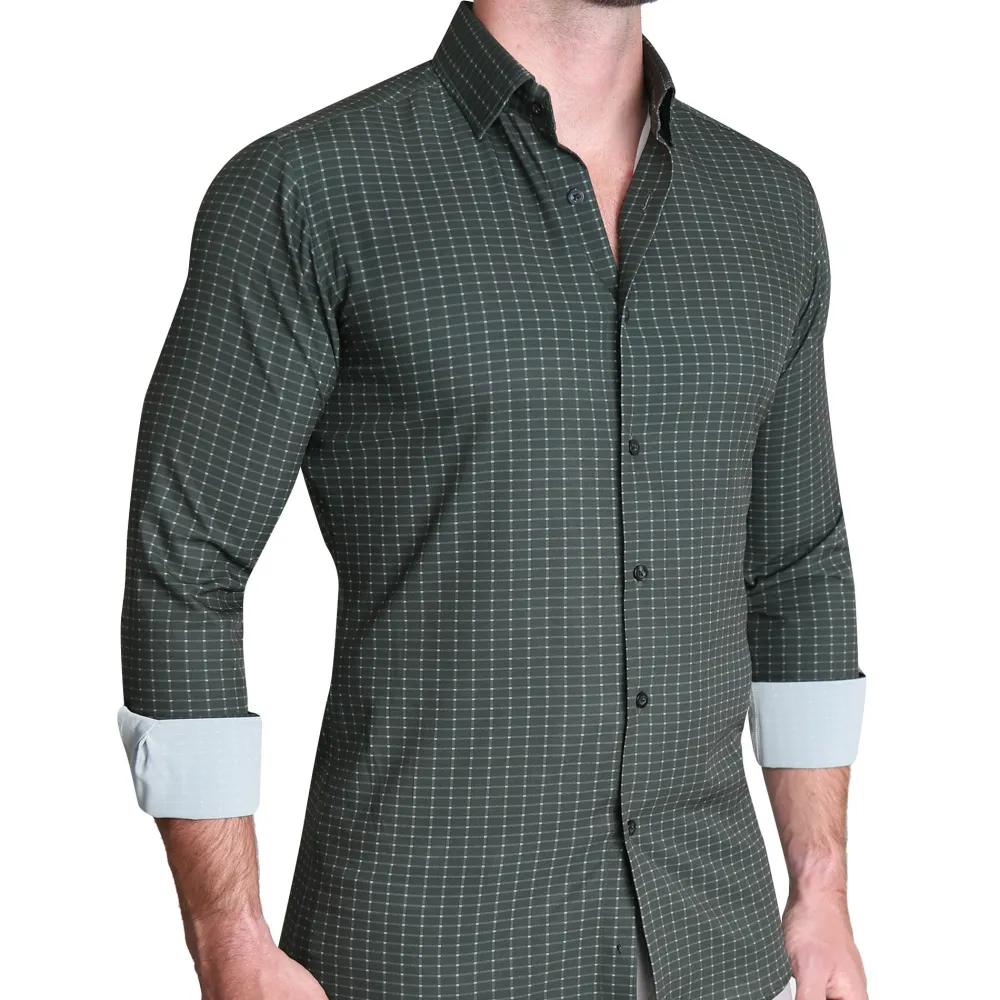 State and Liberty "The Colby" Dark Green & Mint Windowpane| Dress Shirts