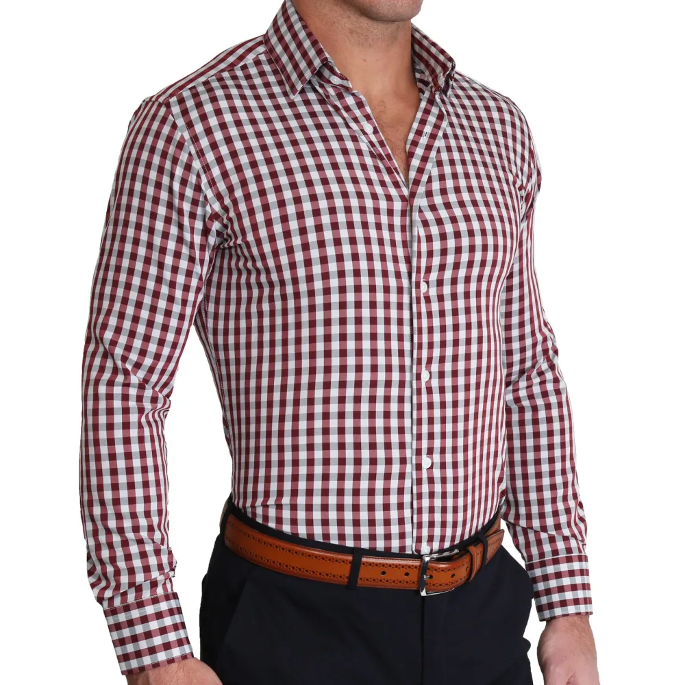 State and Liberty "The Dawson" Big Maroon and Grey Check| Dress Shirts