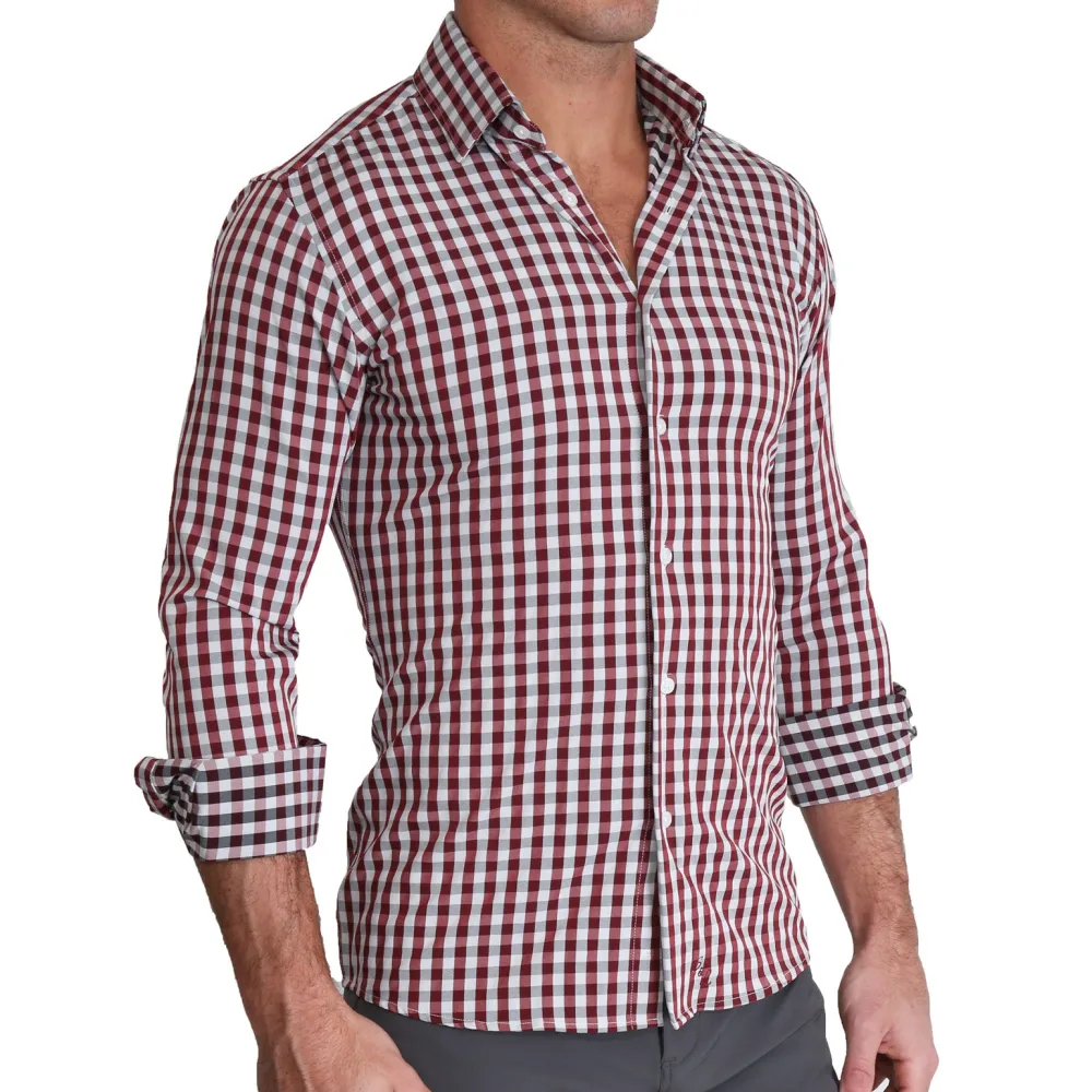 State and Liberty "The Dawson" Big Maroon and Grey Check| Dress Shirts