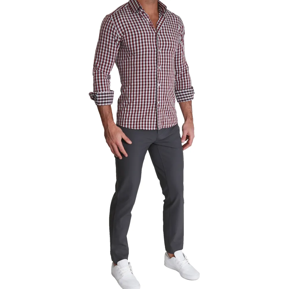 State and Liberty "The Dawson" Big Maroon and Grey Check| Dress Shirts