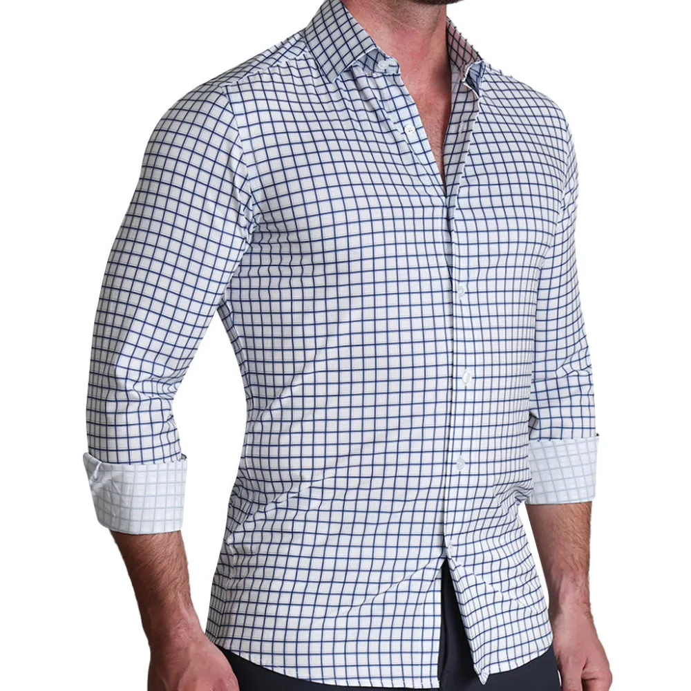 State and Liberty "The Elias" Light Navy Windowpane| Dress Shirts