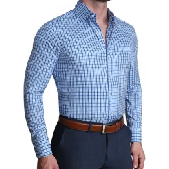 State and Liberty "The Emmett" Light Blue, White & Navy Mid Check| Dress Shirts