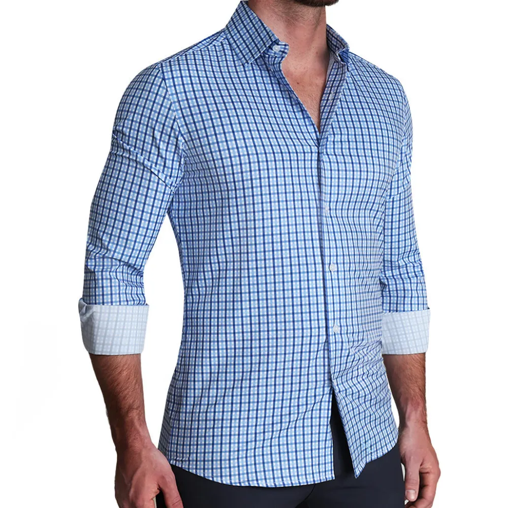 State and Liberty "The Emmett" Light Blue, White & Navy Mid Check| Dress Shirts