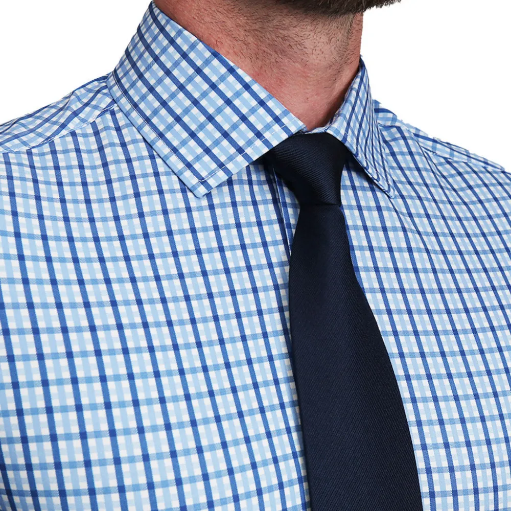 State and Liberty "The Emmett" Light Blue, White & Navy Mid Check| Dress Shirts