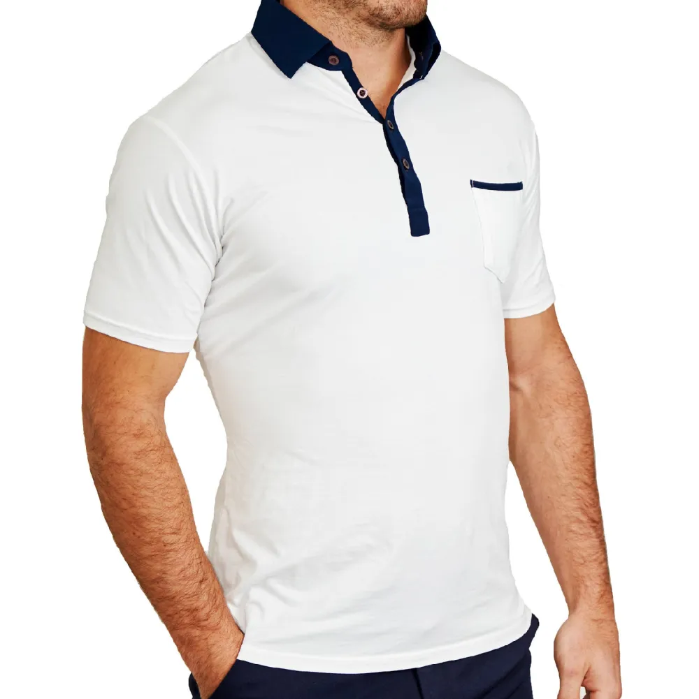 State and Liberty "The Felix" Blue on White Polo| T-shirts|Short Sleeve Button Downs