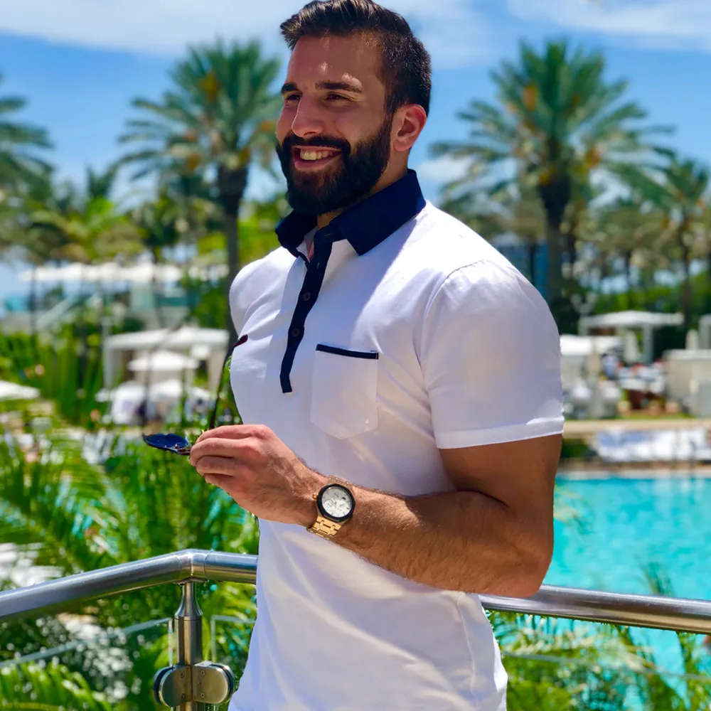 State and Liberty "The Felix" Blue on White Polo| T-shirts|Short Sleeve Button Downs