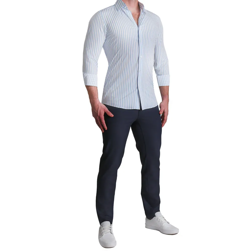 State and Liberty "The Francisco" Light Blue Mid-Stripe| Dress Shirts