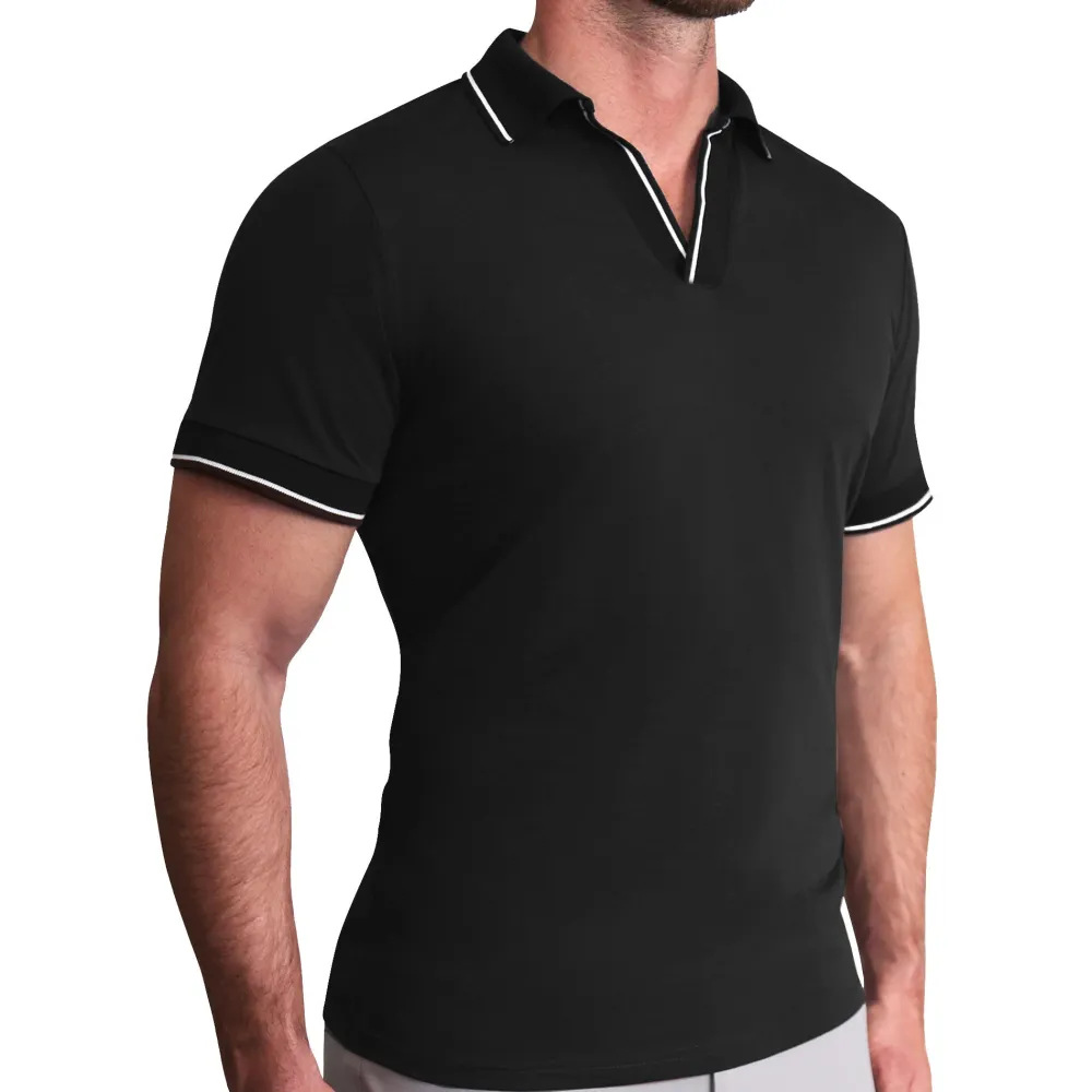 State and Liberty "The Gage" Black with White Tipped Polo| Short Sleeve Button Downs|Polos