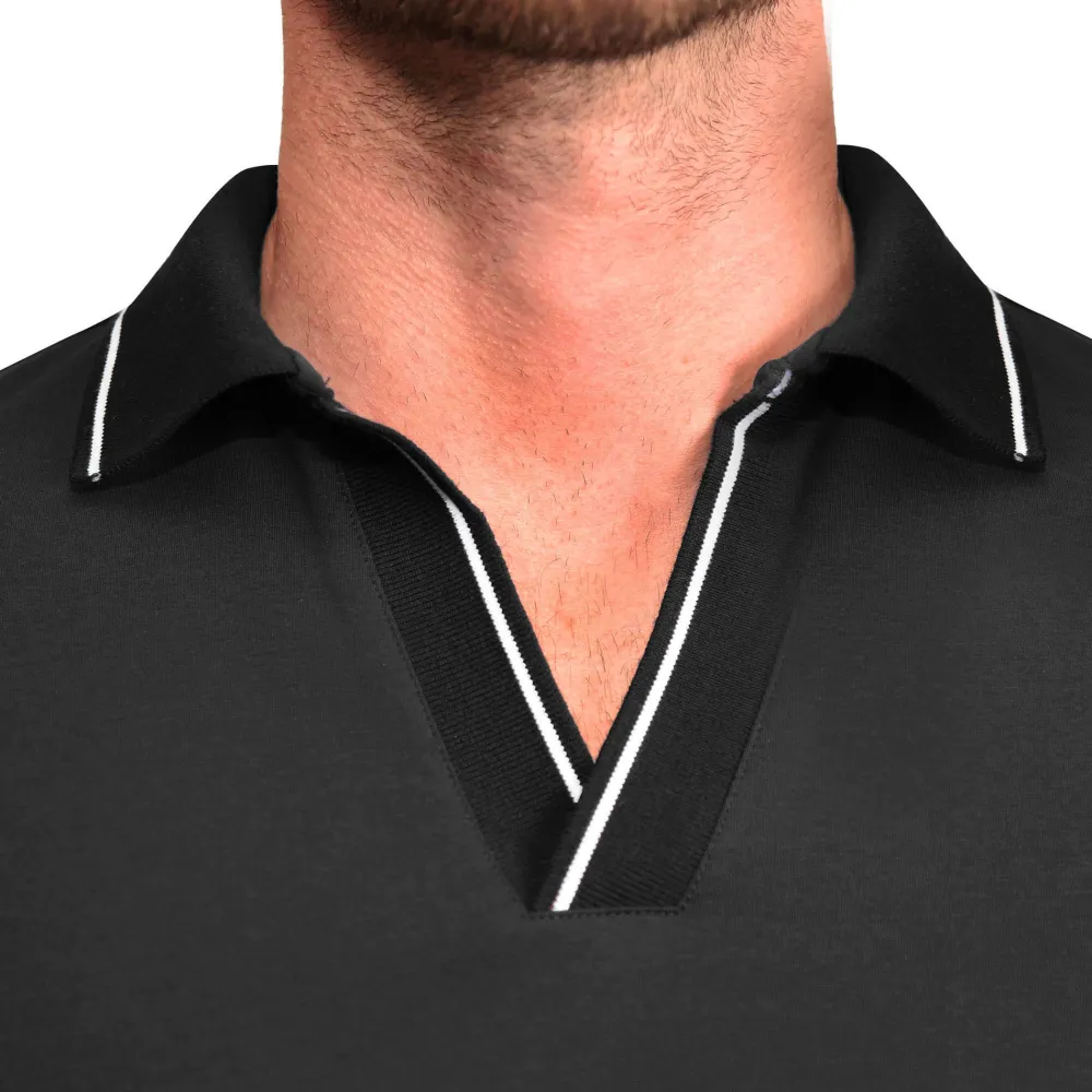 State and Liberty "The Gage" Black with White Tipped Polo| Short Sleeve Button Downs|Polos