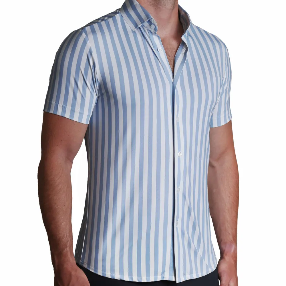 State and Liberty "The Greyson" Light Blue & White Striped| Short Sleeve Button Downs