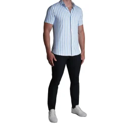 State and Liberty "The Greyson" Light Blue & White Striped| Short Sleeve Button Downs