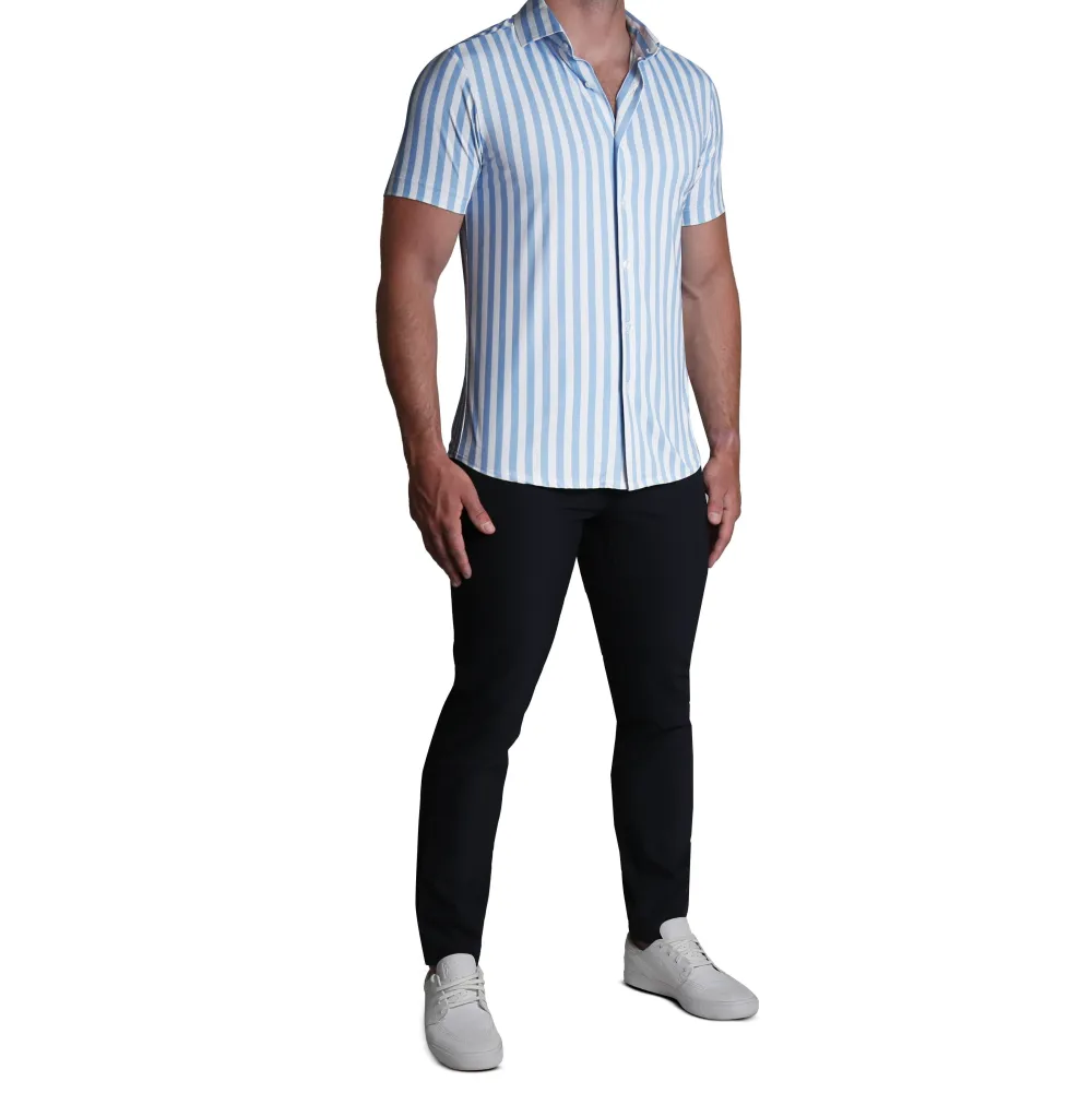 State and Liberty "The Greyson" Light Blue & White Striped| Short Sleeve Button Downs