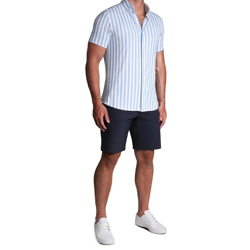 State and Liberty "The Greyson" Light Blue & White Striped| Short Sleeve Button Downs