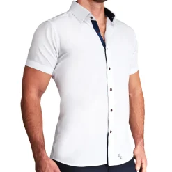 State and Liberty "The Hampton" White with Navy Accents| T-shirts|Short Sleeve Button Downs
