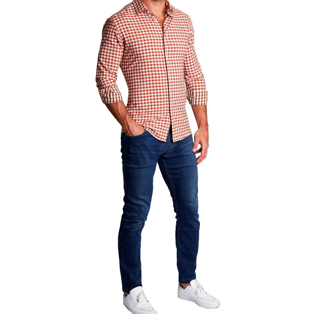State and Liberty "The Harrison" Orange Big Check| Dress Shirts