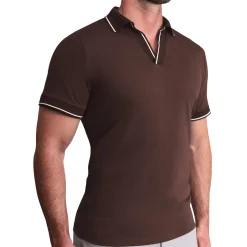 State and Liberty "The Hayes" Brown with White Tipped Polo| Short Sleeve Button Downs|Polos