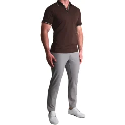 State and Liberty "The Hayes" Brown with White Tipped Polo| Short Sleeve Button Downs|Polos