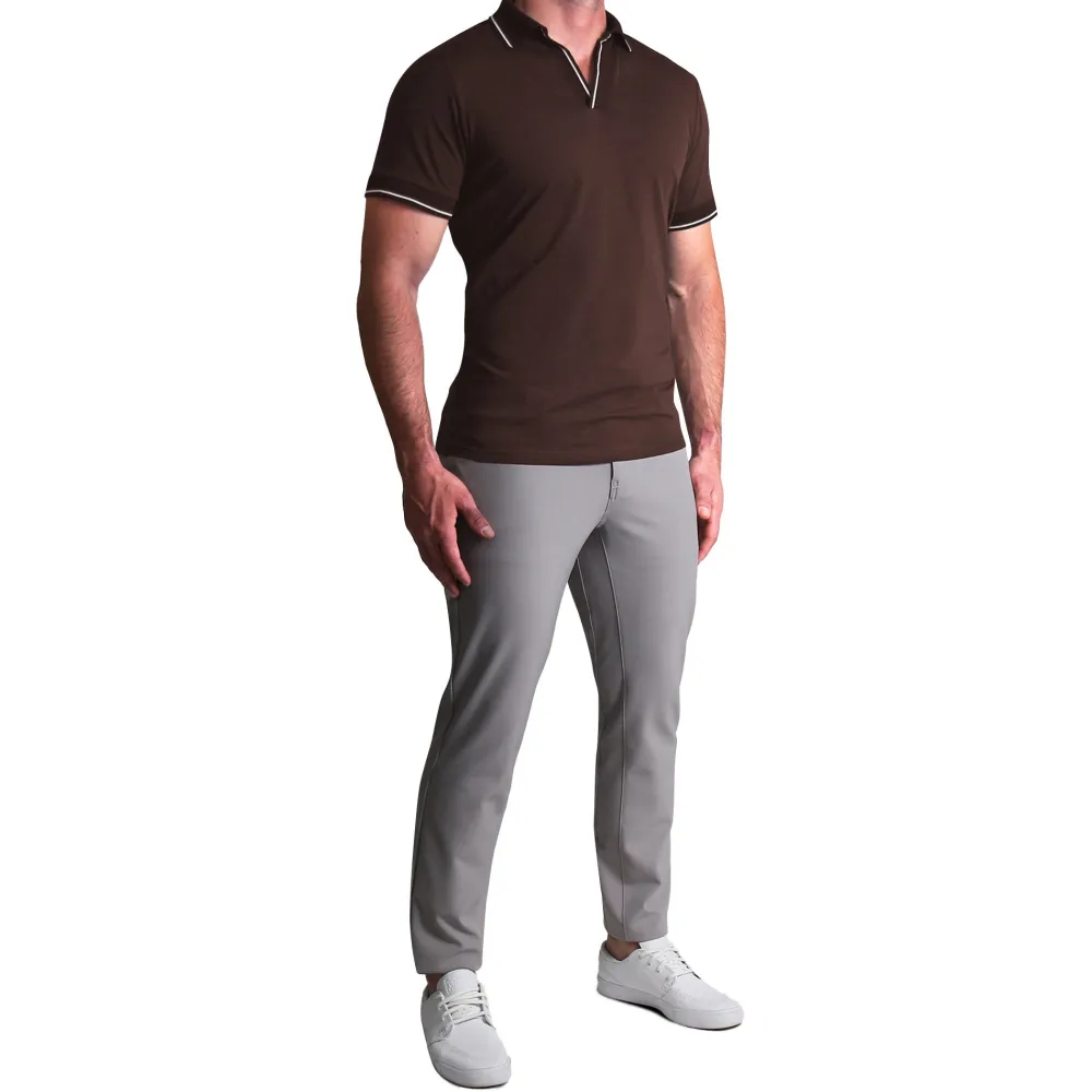 State and Liberty "The Hayes" Brown with White Tipped Polo| Short Sleeve Button Downs|Polos