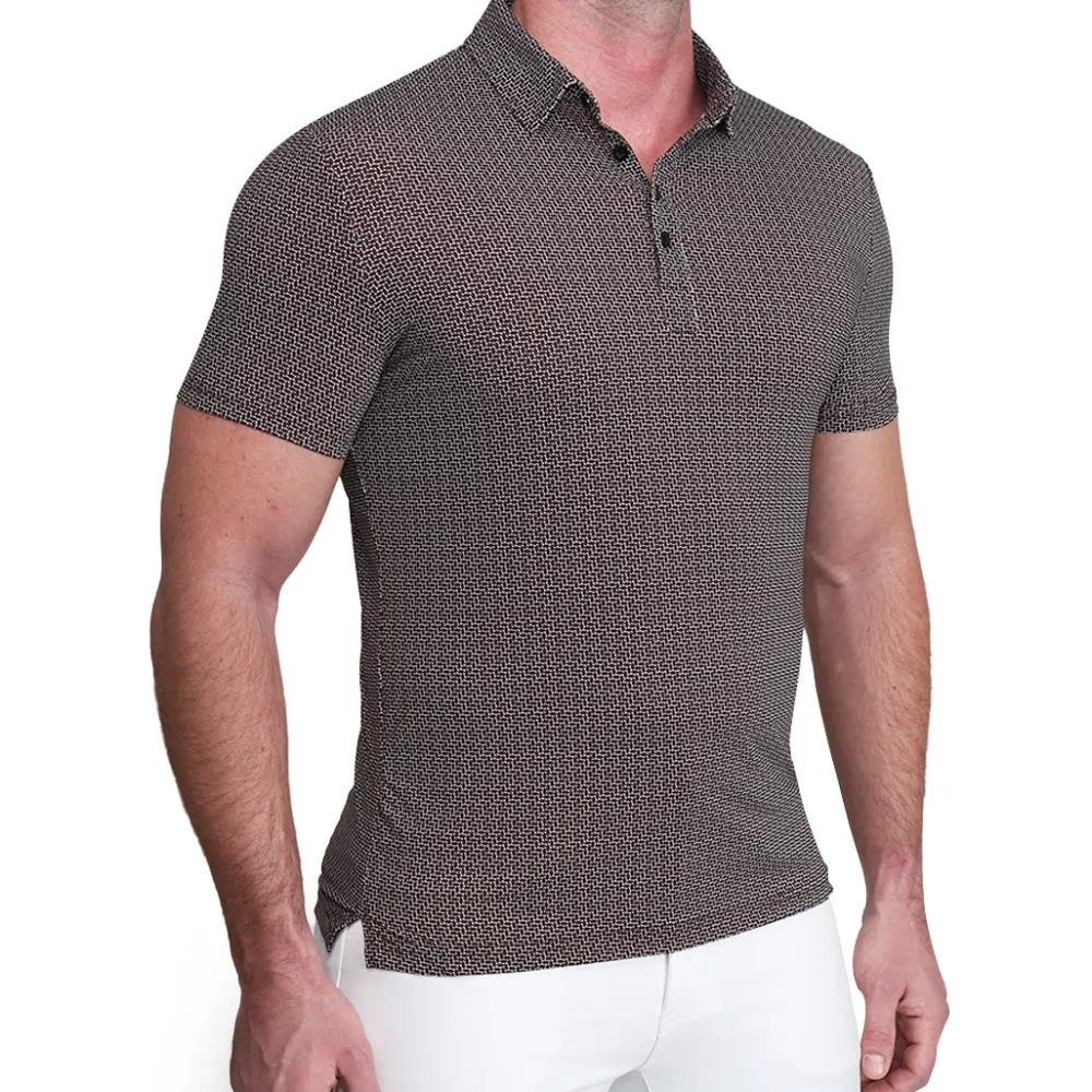 State and Liberty "The Horton" Brown with Abstract Oval| Short Sleeve Button Downs|Polos