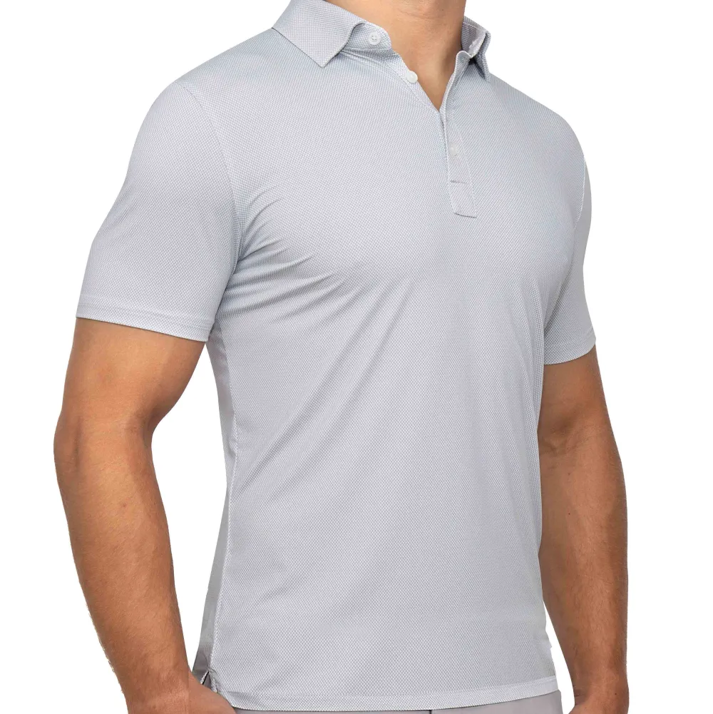 State and Liberty "The Jay" Grey & White Mini Weave Polo| Short Sleeve Button Downs|Polos