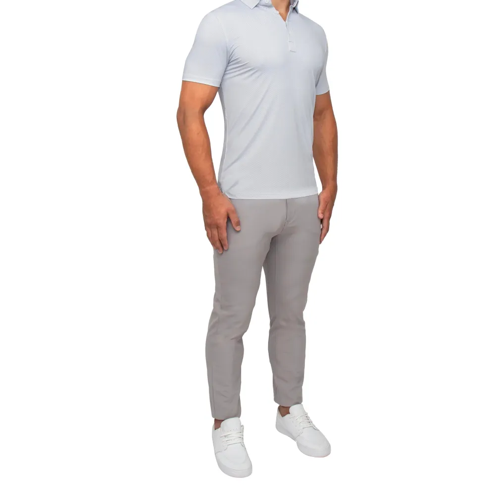State and Liberty "The Jay" Grey & White Mini Weave Polo| Short Sleeve Button Downs|Polos
