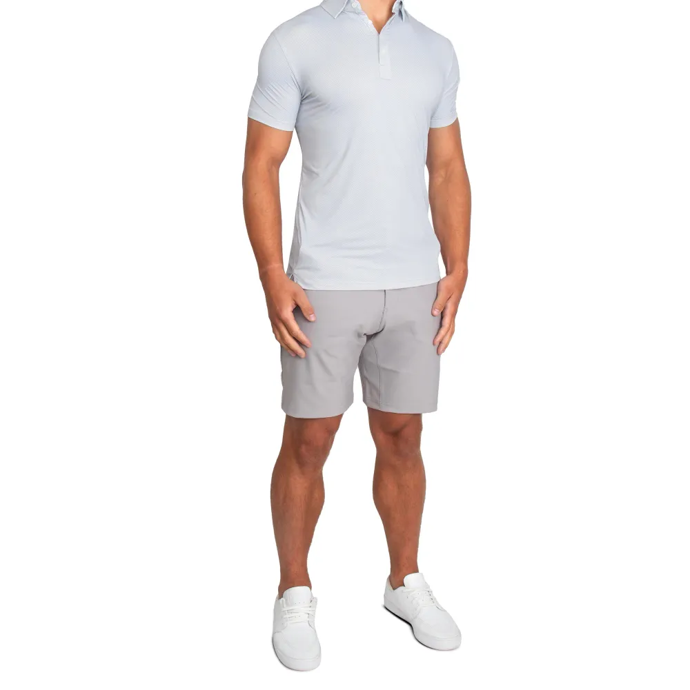 State and Liberty "The Jay" Grey & White Mini Weave Polo| Short Sleeve Button Downs|Polos