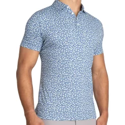 State and Liberty "The Ken" White & Light Blue Floral Print Polo| Short Sleeve Button Downs|Polos