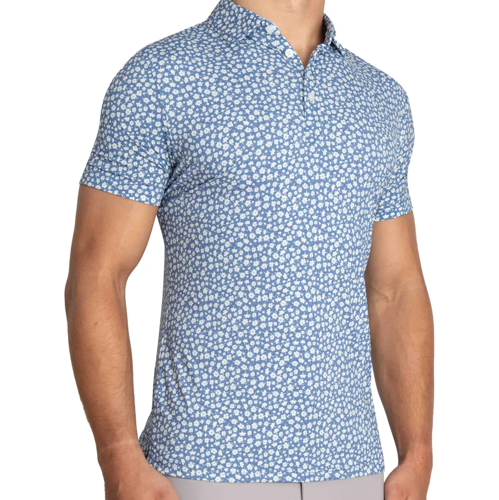 State and Liberty "The Ken" White & Light Blue Floral Print Polo| Short Sleeve Button Downs|Polos
