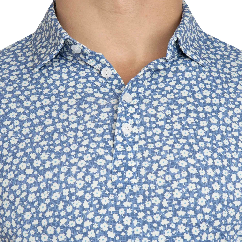 State and Liberty "The Ken" White & Light Blue Floral Print Polo| Short Sleeve Button Downs|Polos