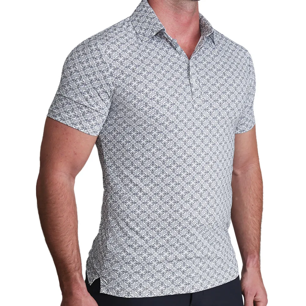 State and Liberty "The Lorenzo" Navy & White Jacquard| Short Sleeve Button Downs|Polos