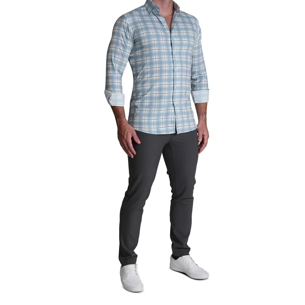 State and Liberty "The Mello" Light Blue & Grey Multi Plaid| Dress Shirts