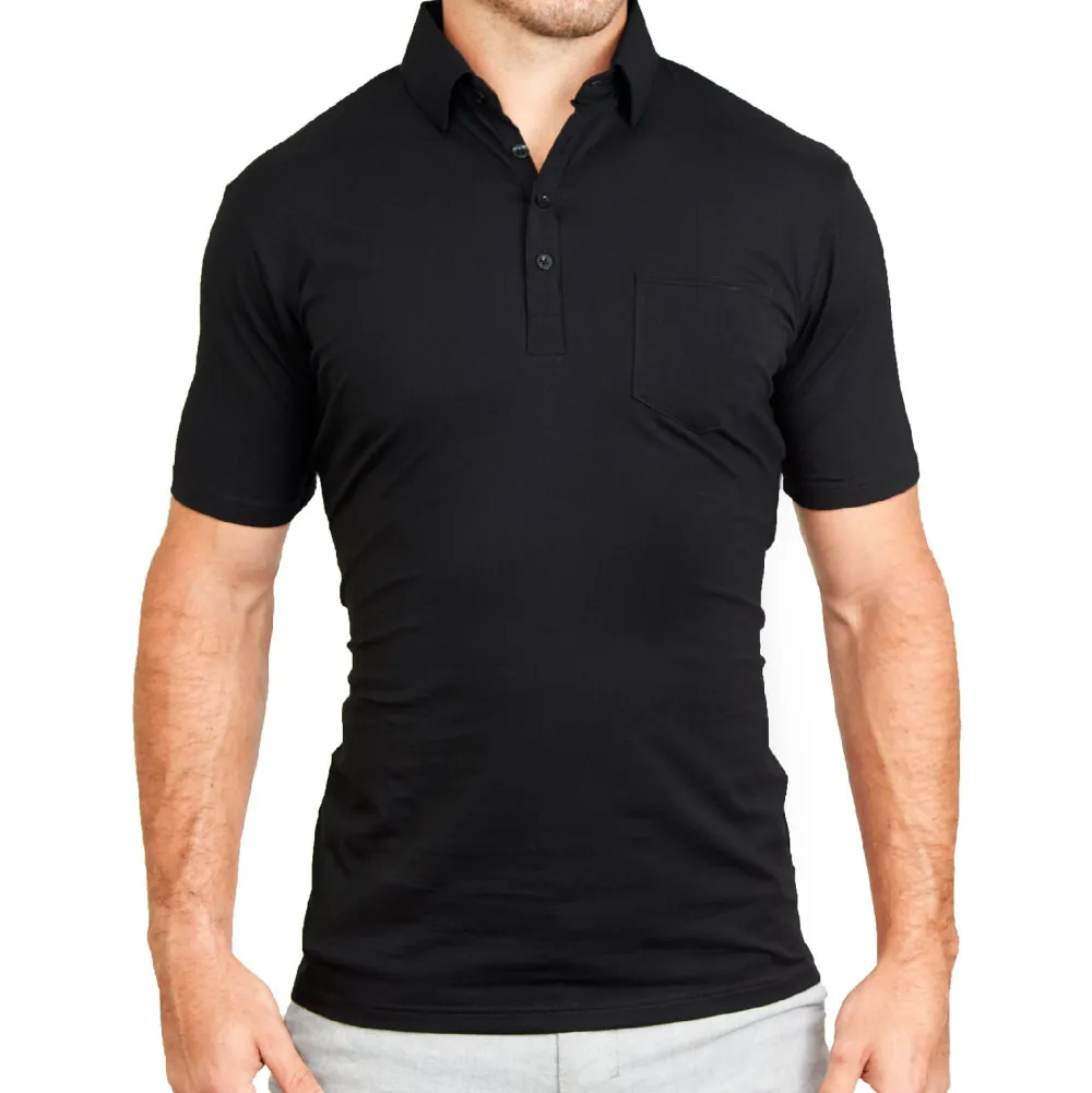 State and Liberty "The Ott” Black on Black Polo| T-shirts|Short Sleeve Button Downs