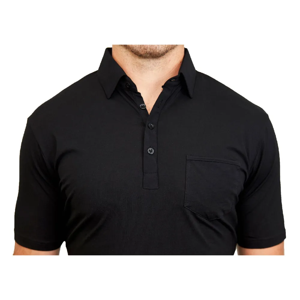 State and Liberty "The Ott” Black on Black Polo| T-shirts|Short Sleeve Button Downs