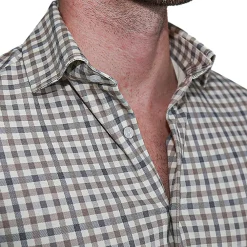 State and Liberty "The Palmer" Brown, Grey, and White Gingham Casual Button Down| Casual Long Sleeves|Long Sleeve Button Downs