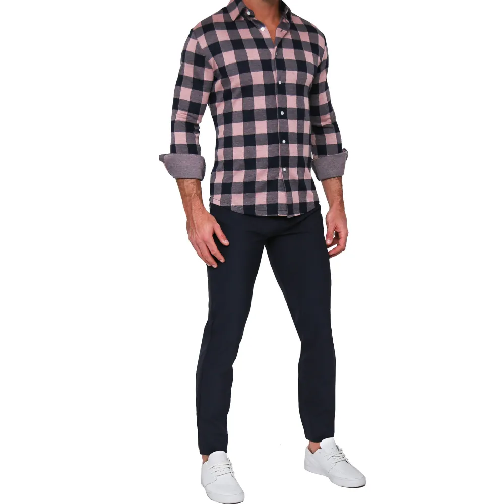 State and Liberty "The Pearson" Pink and Navy Check Casual Button Down| Casual Long Sleeves|Long Sleeve Button Downs