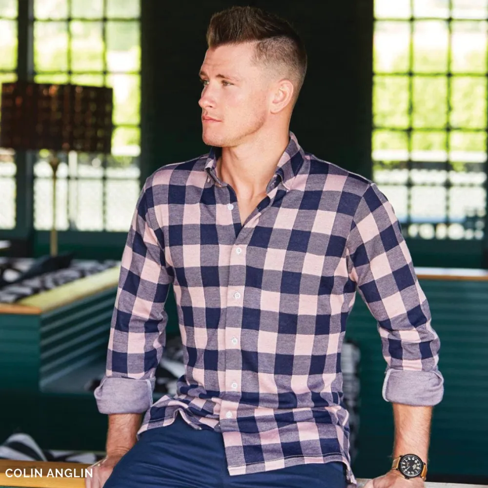 State and Liberty "The Pearson" Pink and Navy Check Casual Button Down| Casual Long Sleeves|Long Sleeve Button Downs