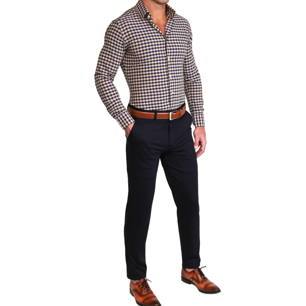 State and Liberty "The Riggins" Brown, Navy and Grey Triple Check| Dress Shirts