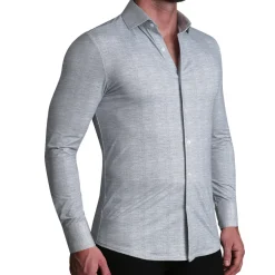State and Liberty "The Rolo" Sport Shirt - Light Grey Printed Linen| Casual Long Sleeves|Long Sleeve Button Downs