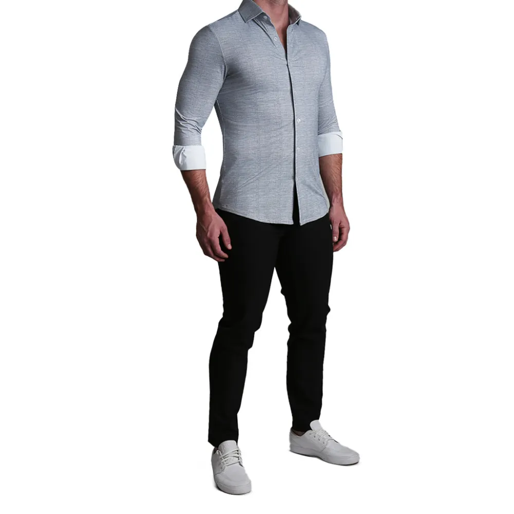 State and Liberty "The Rolo" Sport Shirt - Light Grey Printed Linen| Casual Long Sleeves|Long Sleeve Button Downs