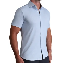 State and Liberty "The Rowan" Light Blue Printed Linen| Short Sleeve Button Downs