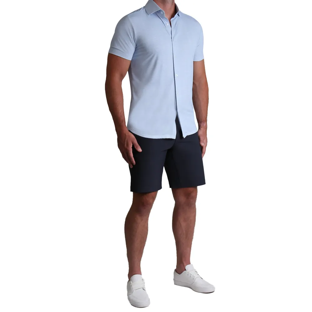 State and Liberty "The Rowan" Light Blue Printed Linen| Short Sleeve Button Downs