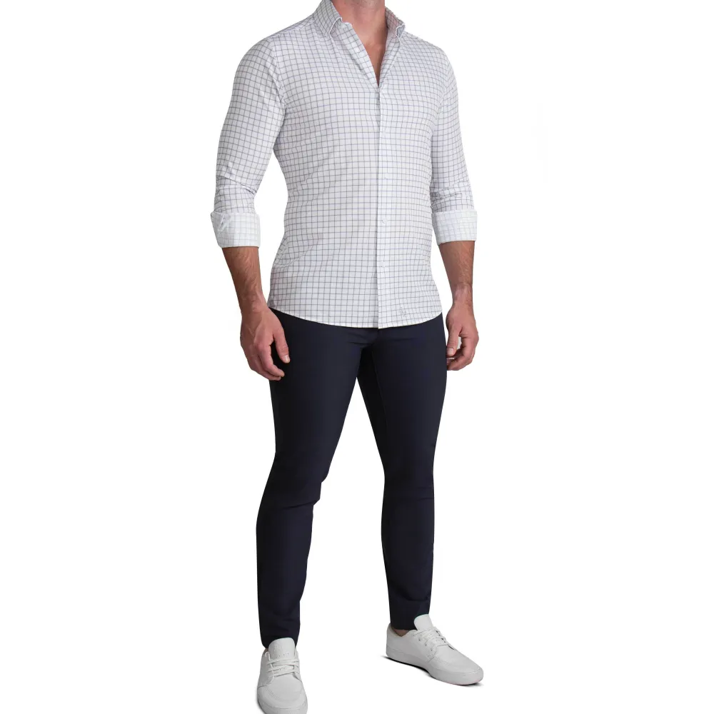 State and Liberty "The Scottie" Grey & White Windowpane| Dress Shirts