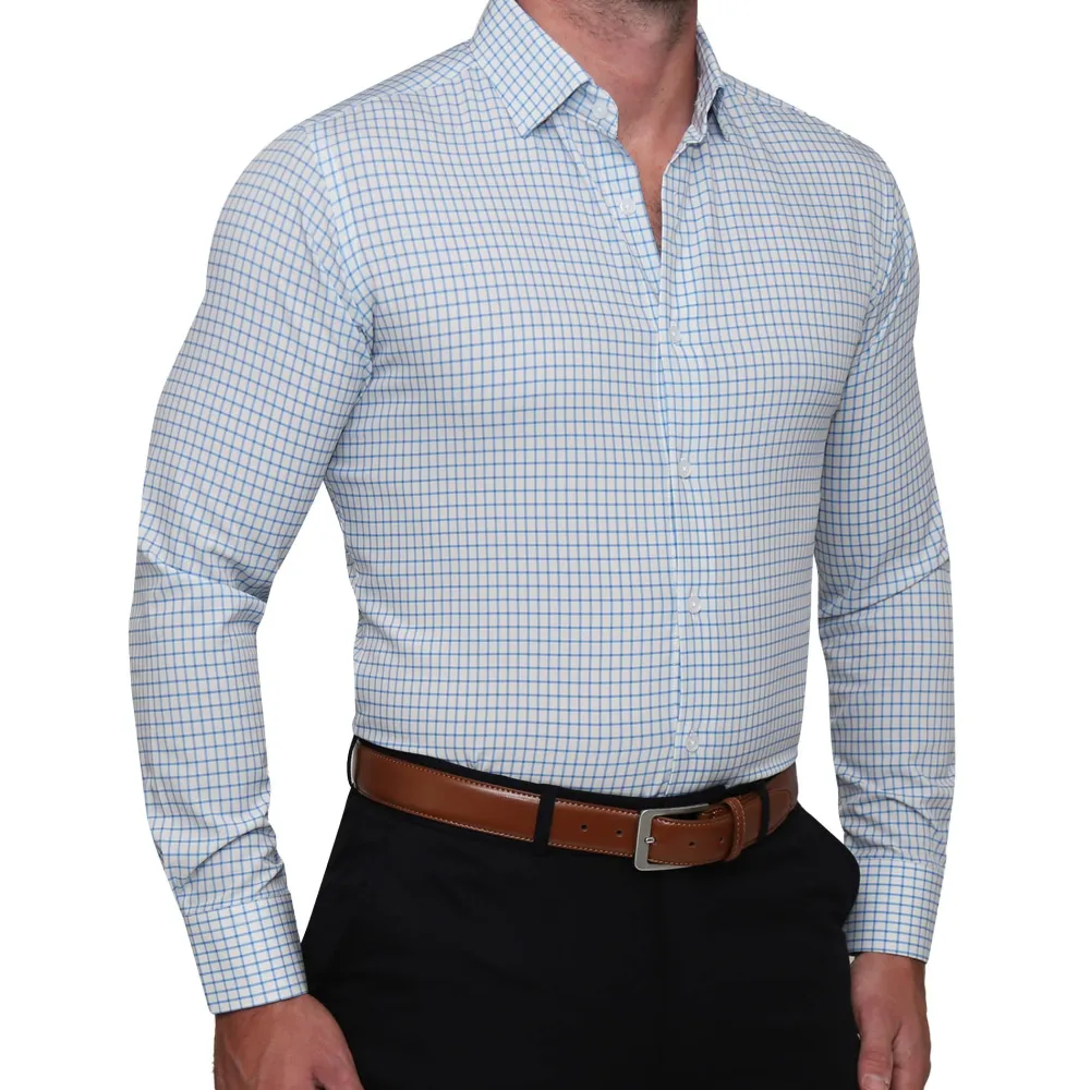 State and Liberty "The Soho" Light Blue Windowpane| Dress Shirts