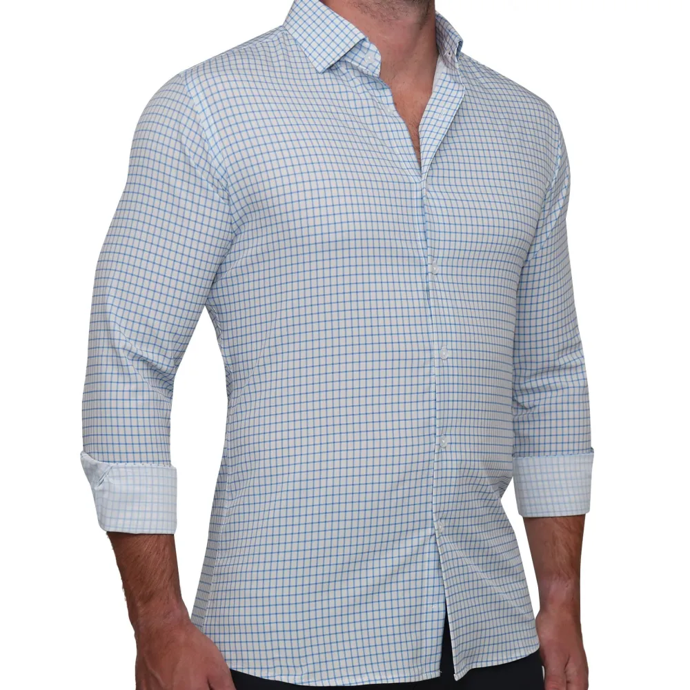 State and Liberty "The Soho" Light Blue Windowpane| Dress Shirts